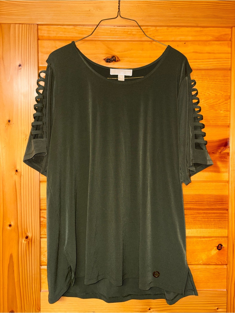 Michael Kors Olive Green Short Sleeve Ladder-Sleeve Tee